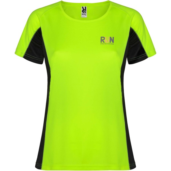 T-shirt sportiva a maniche corte da donna Shanghai - Verde fluo / Nero / XL