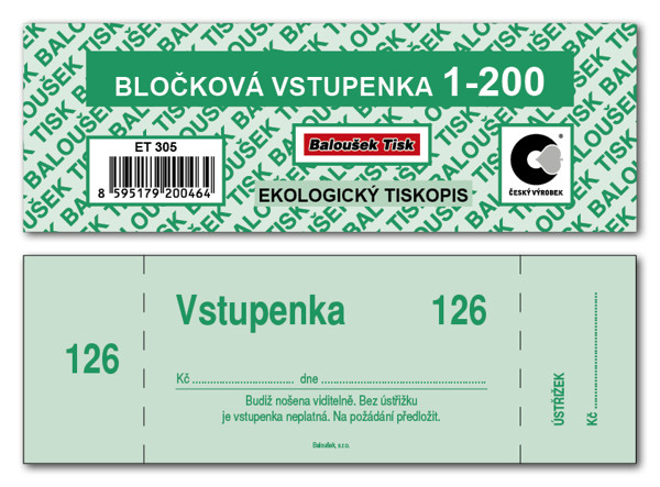 Bločkové Vstupenky 1 - 200 Čísel