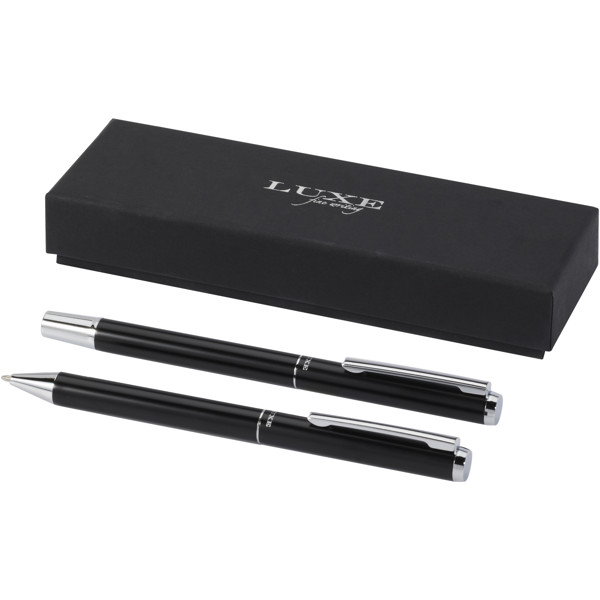 Lucetto recycled aluminium ballpoint and rollerball pen gift set (black ink) - Black