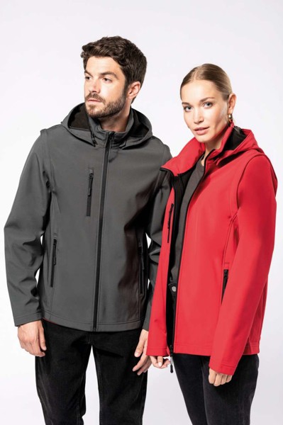 Unisex 3-Layer Softshell Hooded Jacket With Removable Sleeves - Titanium / 5XL