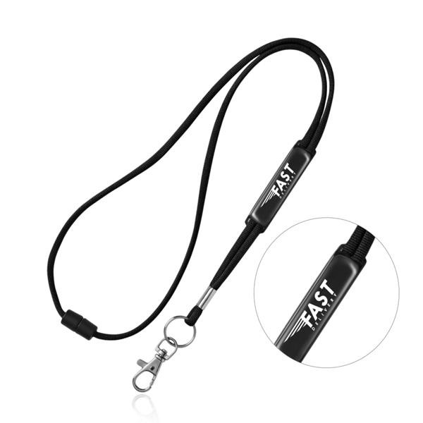 Lanyard Tubular Em Poliéster Com Ajuste Em Pvc, Fecho De Segurança E Mosquetão - Preto / U