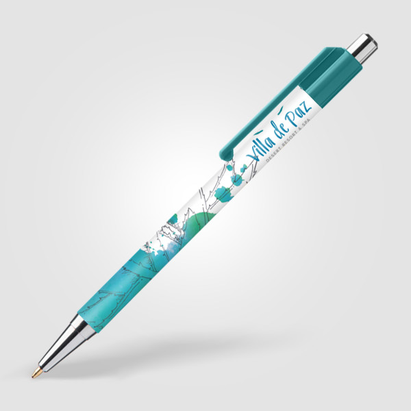 Stylo Astaire chrome avec embout coloré - Sarcelle / Impression 360