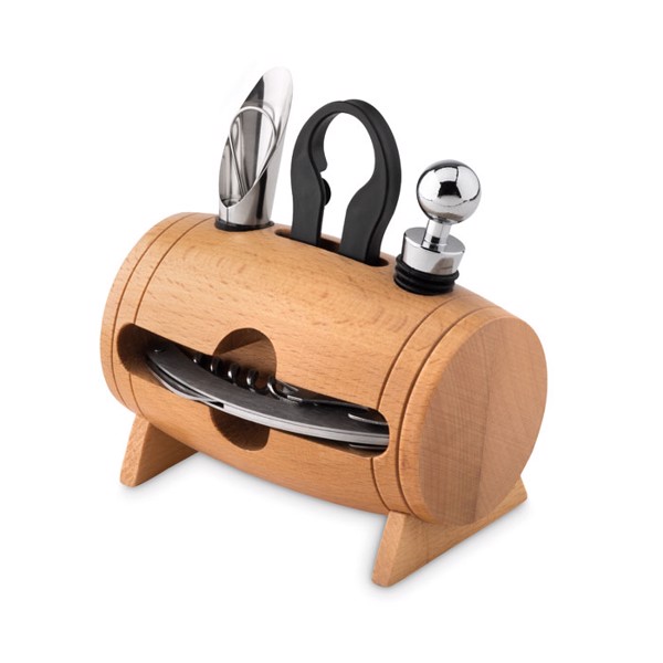 MB - 4 pcs wine set in wooden stand Bota