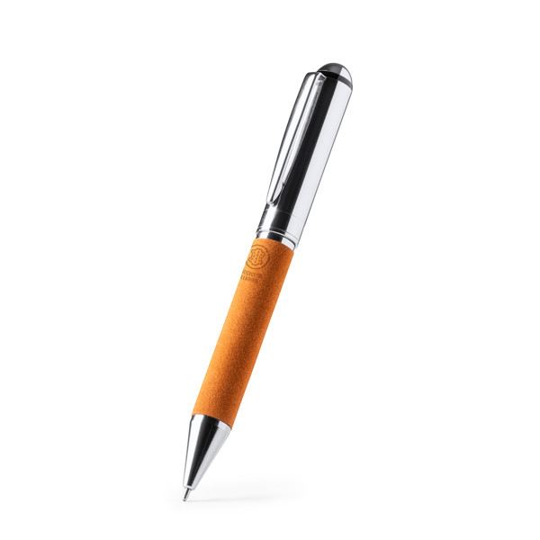 Personalised rotating ballpoint pen in metal and recycled leather with eco box