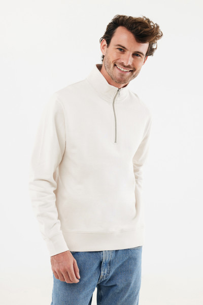 IQONIQ Elgon recycled cotton quarter zip sweater - Ivory White / XXL