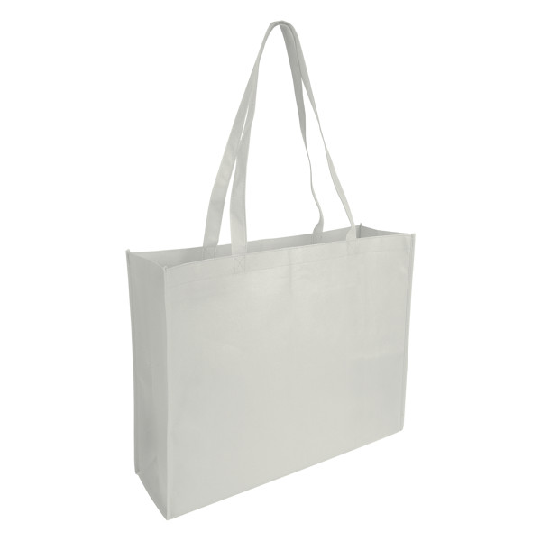 Non Woven Sticked Shopping Bag, Long Handle And Gusset - White