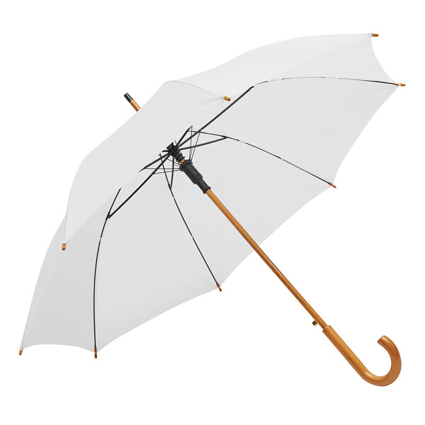 Automatic Wooden Stick Umbrella Jazz - White