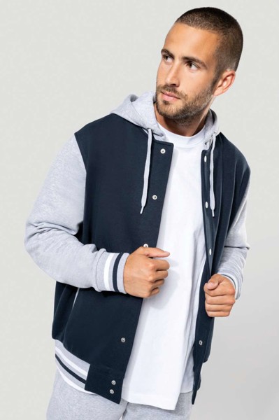 Unisex Teddy Jacket With Hood - Navy / Oxford Grey / White / XS