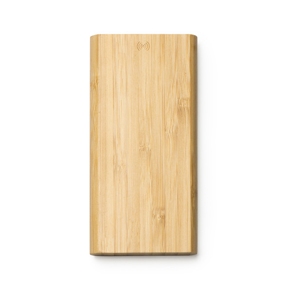 Batería externa personalizada de bambú 6000 mAh con carga inalámbrica