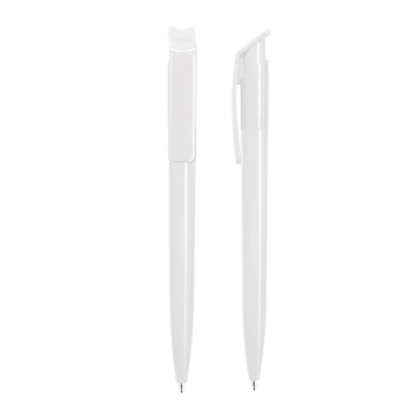 STYLO BILLE BLEUE CORPS ET CLIP PLASTIQUE EN MATIERE RECYCLEE rPET - Blanc opaque