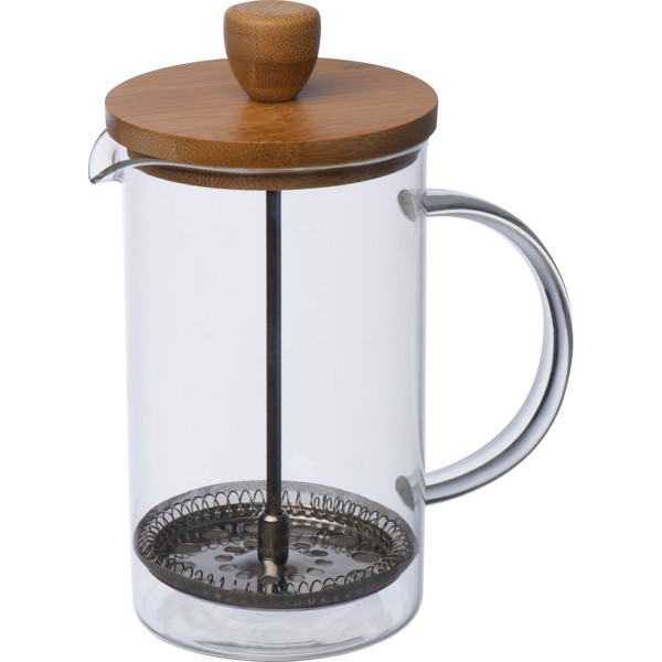 NATHAN Üveg kávé- vagy teafőző bambusz tetővel, 600 ml - Transparent