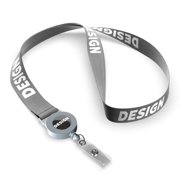 Polyester sublimation badge reel lanyard - Medium Grey / 20mm width