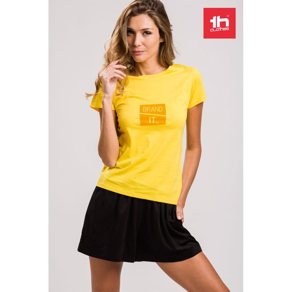 THC SOFIA. T-shirt ceinturé en coton pour femme - Jaune Citron / S