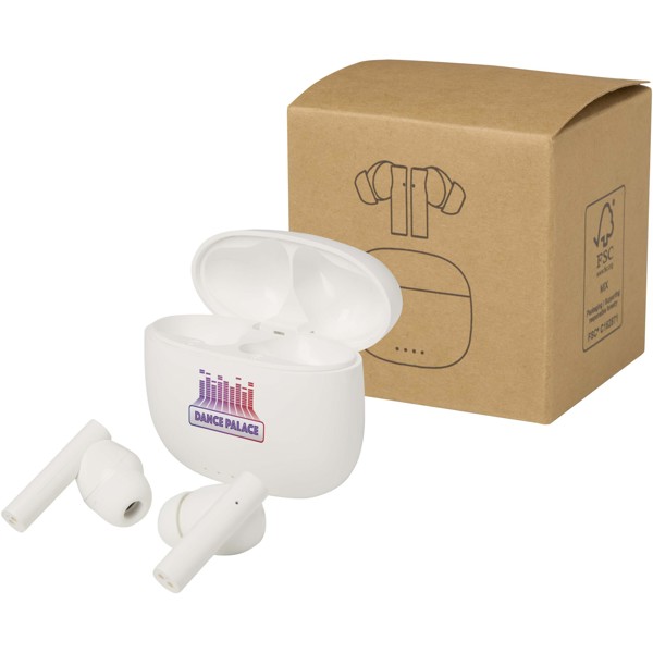 Alterf True Wireless Bluetooth® Headset aus recyceltem Kunststoff mit Silikon-Ohrstöpseln - weiss