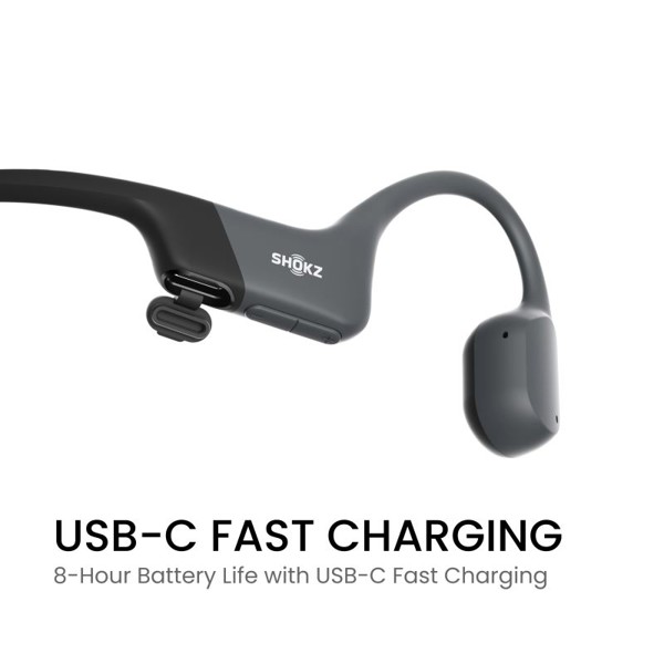 Shokz OpenRun USB-C Mini, Bluetooth headphones in front of the ears