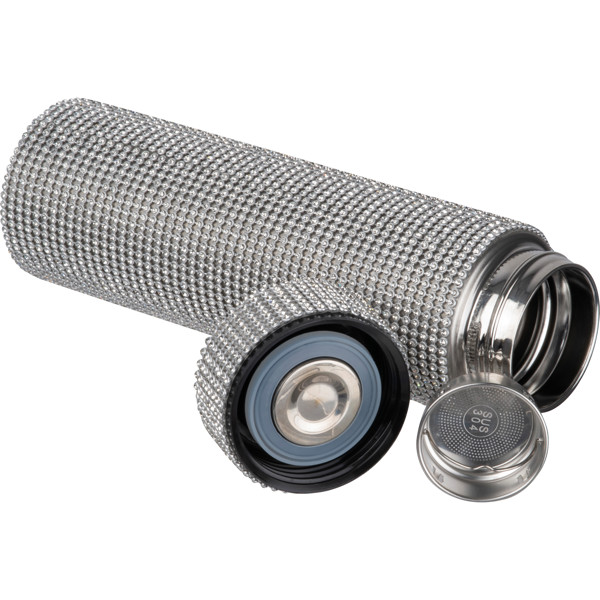 Large stainless steel drinking bottle with rhinestone accents SYLWIA - Silvergrey