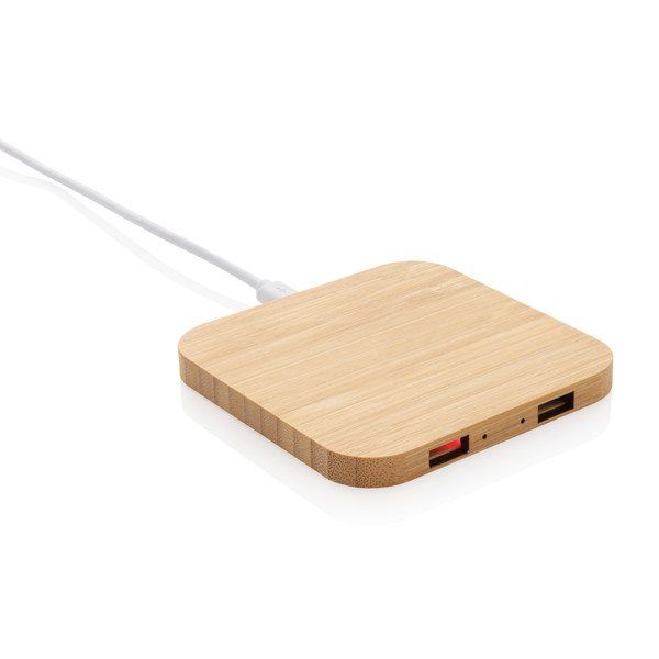 Bambusov brezžični polnilnik Xd Collection 10W, USB priključki