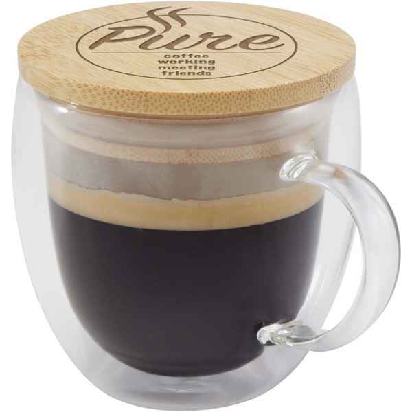 Tasse en verre Lenora de 250 ml avec couvercle en bambou