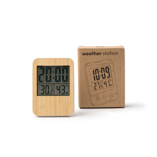 Personalised bamboo and ABS weather station with temperature and humidity sensor