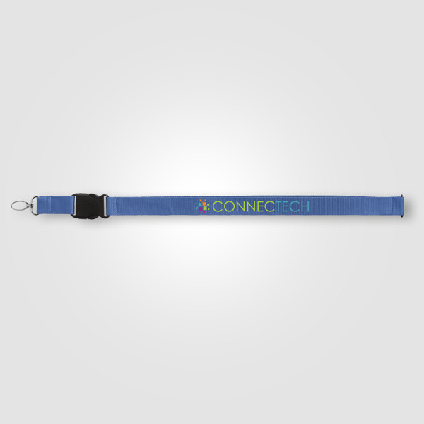 Tour de cou Jex rPET avec attache de sécurité et boucle - Bleu roi / Jet d’encre 4 couleurs