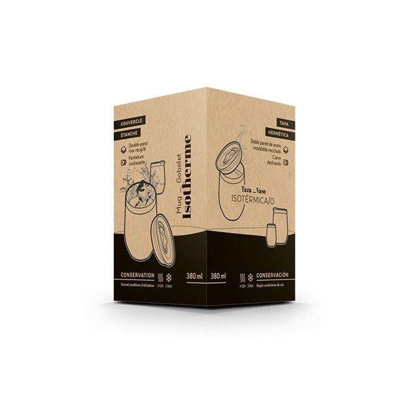MUG ISOTHERME DOUBLE PAROI INOX AVEC COUVERCLE EN INOX RECYCLE - Blanc