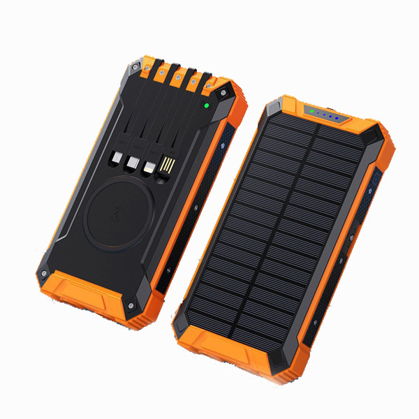 Solar power bank 20000mAh with cable - BLACK
