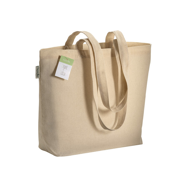 Organic Cotton Shopping Bag, Long Handles And Buttom Gusset