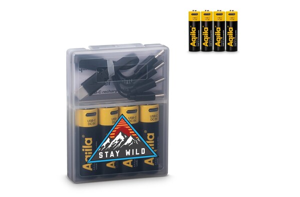 Lot de 4 piles rechargeables AA Aqiila USB-C 2000 mAh