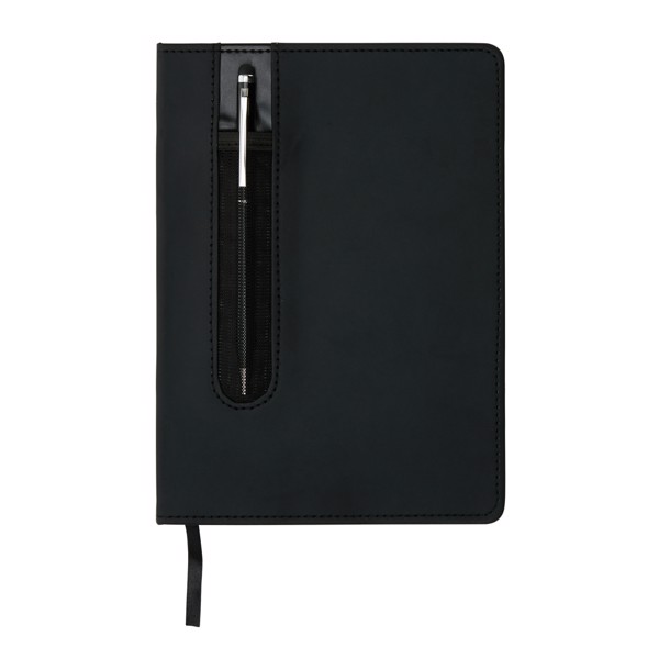 Standard hardcover PU A5 notebook with stylus pen - Black