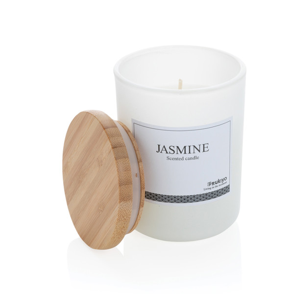 Ukiyo scented candle bamboo lid, 600g glass jar - White