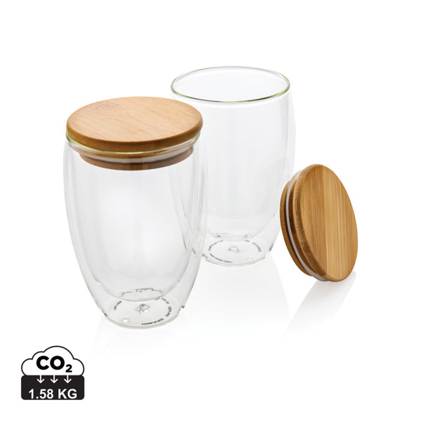 XD - Double wall borosilicate glass with bamboo lid 350ml 2pc set