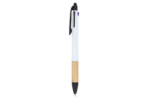 3-colour pen with bamboo grip - White