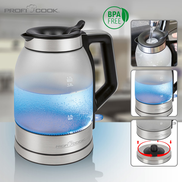 ProfiCook WKS 1215 G rýchlovarná kanvica sklenená 1,7L