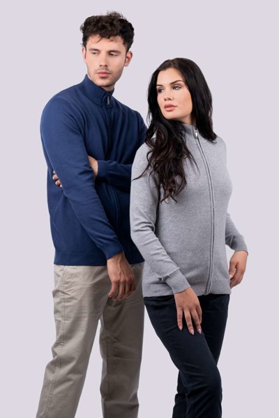 Women’S Full Zip Cardigan Fine Gauge Cotton - Light Melange Grey / 3XL