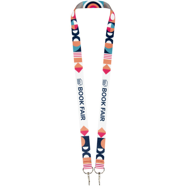 Leia Sublimation RPET-Lanyard mit 2 Schlüsselanhängern - weiss / 25mm