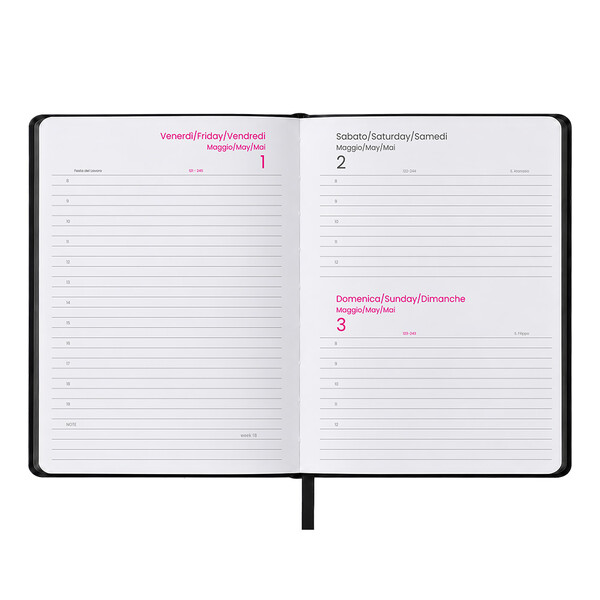 Agenda Giornaliera 2027. Copertina Rigida In Termo Pu E Bordo Pagine Colorato - Nero