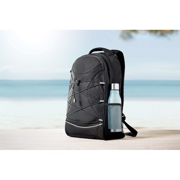 Eco-Friendly 600D RPET Backpack Monte Lomo - with Reflective Panel & Mesh Pockets 