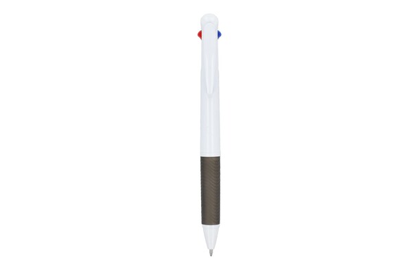 3 Colour pen with grip and keycord - White / Black