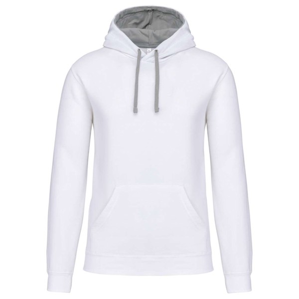 Men's Contrast Hooded Sweatshirt - White / Fine Grey / 2XL