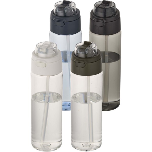 Theron 700 ml RCS recycled plastic water bottle with dual function lid and flip straw - Transparent Clear