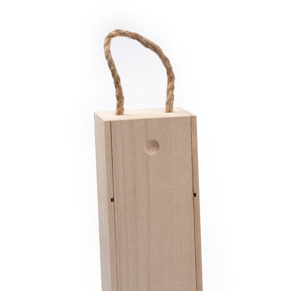 Caja de madera personalizada para botella de vino con asa y soporte para cuello
