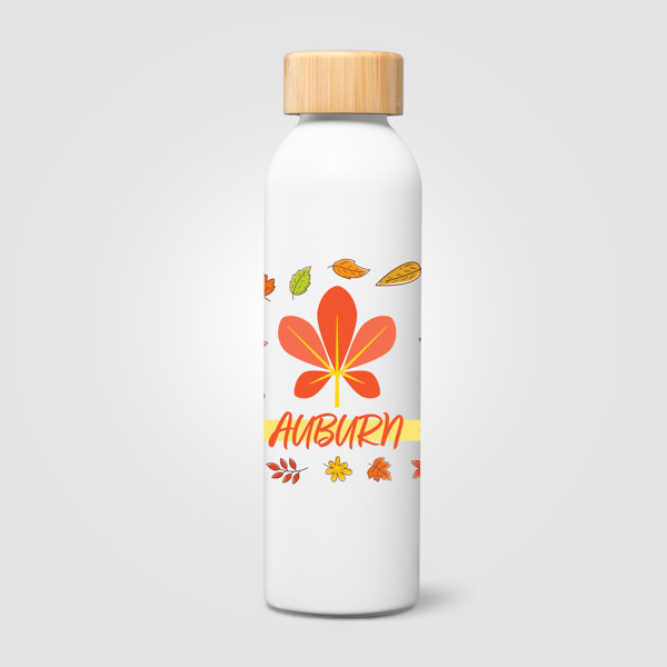 Eden Recycled Stainless Steel Bamboo Lid Water Bottle - 590 ml - White / Laser