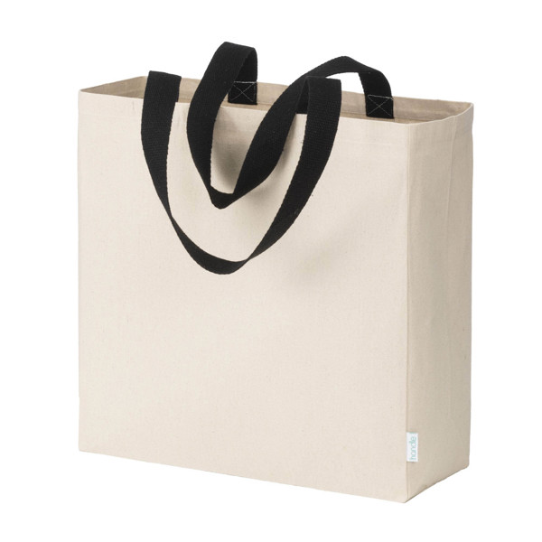 Maxi Shopper Bag Made Of Recycled Cotton 280 G/M2 Natural With Colorful Handles - Black