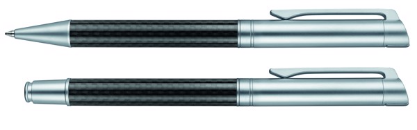 Senator® Carbon Line Set Ball Pen And Fountain Pen With Case - Metal