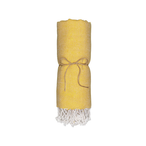Recycled Cotton Beach Towel 150 G/M2. Melange Effect And Fringes - Yellow