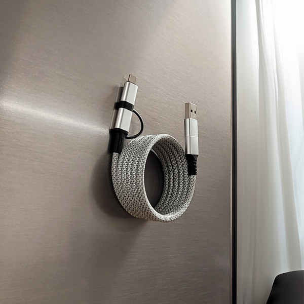 CABLE DE CHARGE 6 EN 1 A ENROULEMENT MAGNETIQUE - Argent