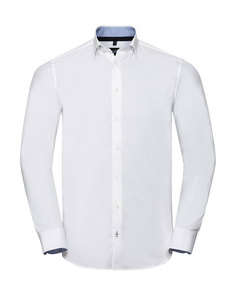 Men'sLS Tailored Contrast Ultimate Stretch Shirt - White / Oxford Blue / Bright Navy / 4XL