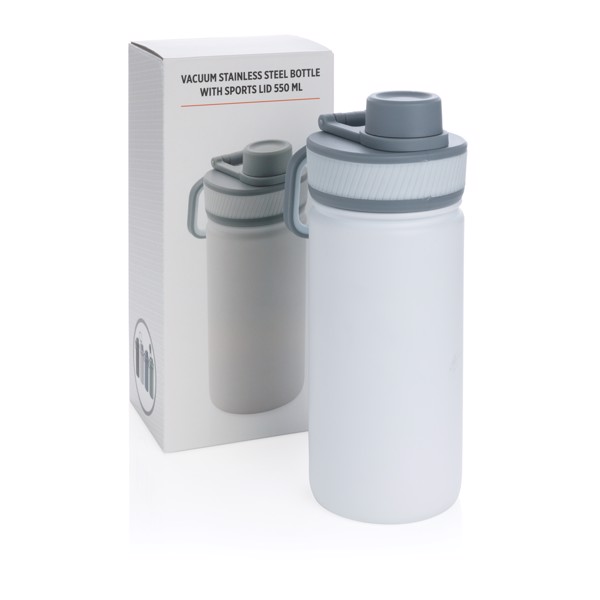 Vacuum stainless steel bottle with sports lid 550ml - White / Grey