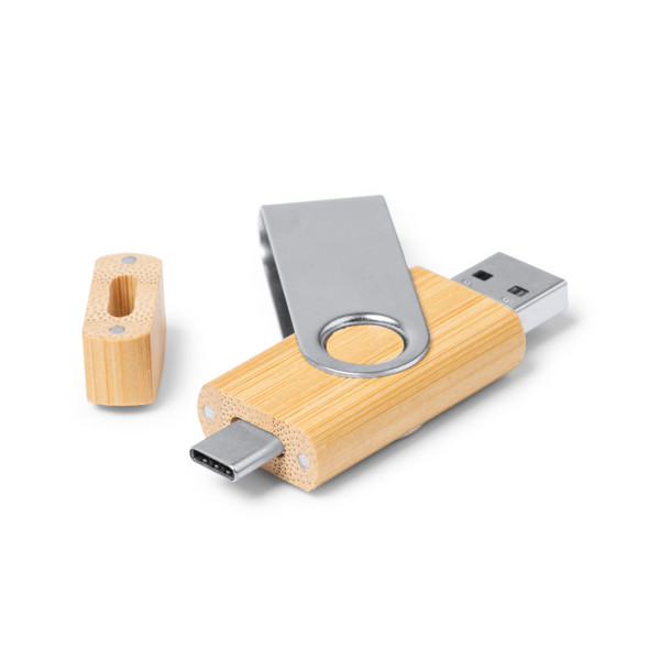 Personalised bamboo USB flash drive 32 GB with dual USB-A and Type-C connector