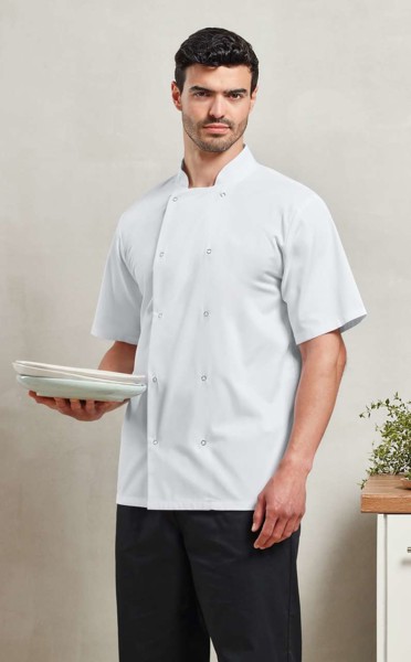 Chef's Short Sleeve Stud Jacket - White / XL
